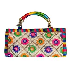 Vintage Rainbow Floral Embroidered Clutch Women’s Purse